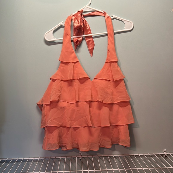 Beautiful Ruffle Halter with Satin Tie Neck - Picture 1 of 3